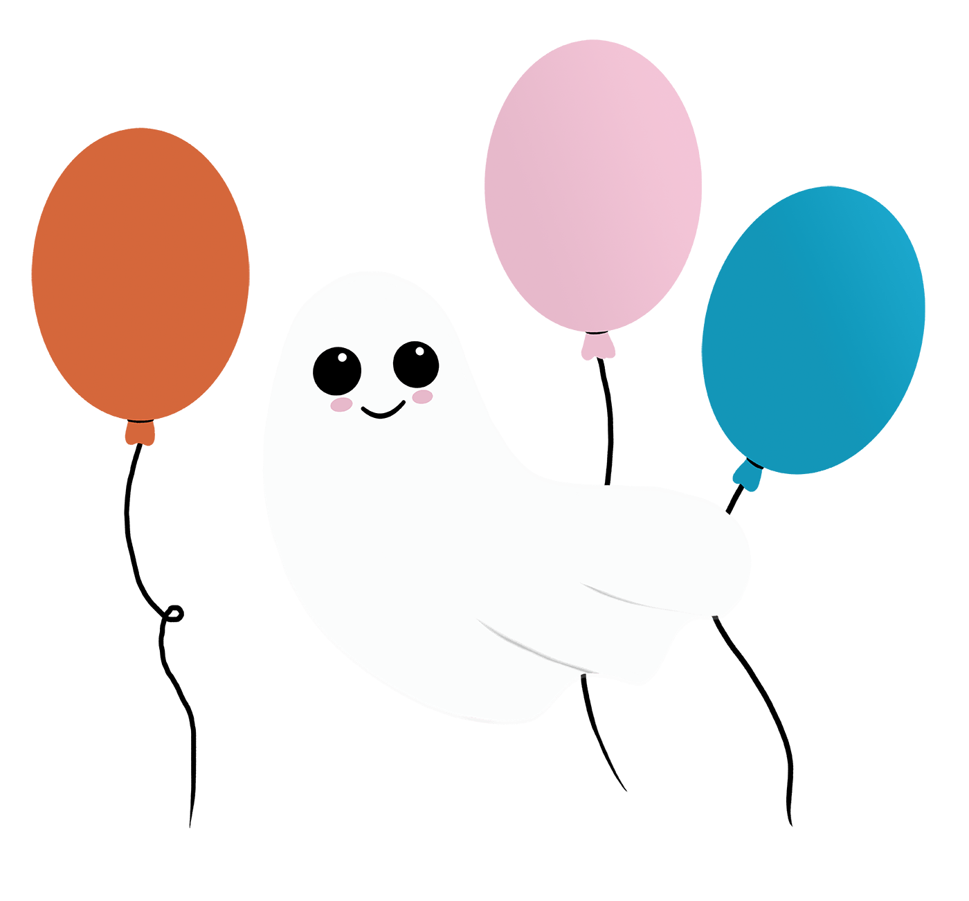 Motyw z urodzinowej kartki okolicznościowej - duch z balonami
